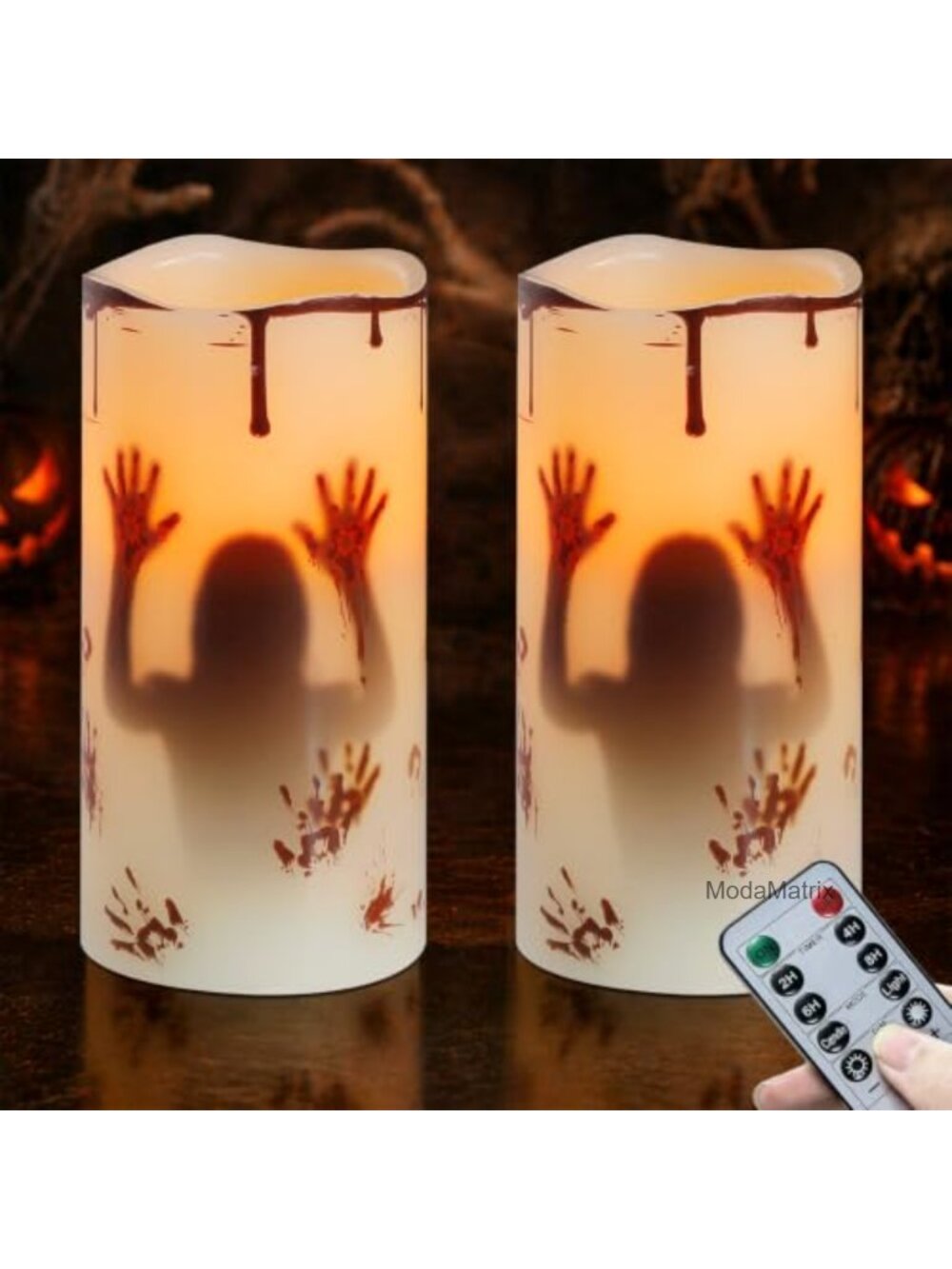 Flameless LED Pillar Candles 3x6 Wax Remote Timer Halloween Decor 2 Pack